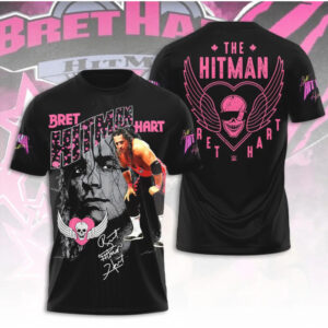 Bret Hitman Hart WWE Legend Pink Heart Graphic Professional Wrestling Fan Hoodie