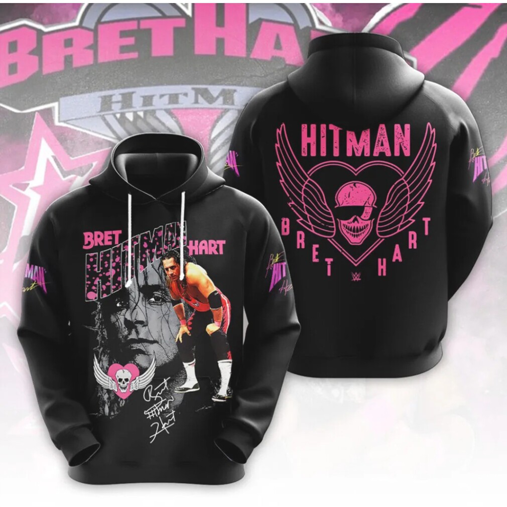 Bret Hitman Hart WWE Legend Pink Heart Graphic Professional Wrestling Fan Hoodie Bret Hitman Hart WWE Legend Pink Heart Graphic Professional Wrestling Fan Hoodie