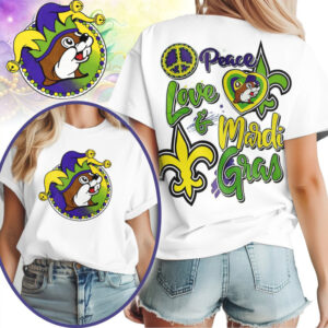 Buc ee's Peace Love & Mardi Gras Jester Beaver Holiday Shirt