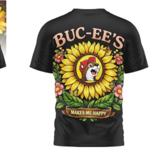 Buc ee's Sunflower Makes Me Happy Beaver Logo Merch Shirt