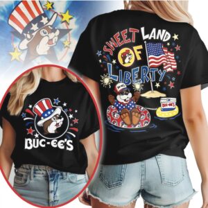 Buc ee's Sweet Land Of Liberty Patriotic Fourth Of July Beaver Graphic Party Tee