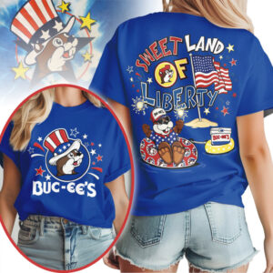 Buc ee's Sweet Land Of Liberty Patriotic Fourth Of July Beaver Graphic Party Tee
