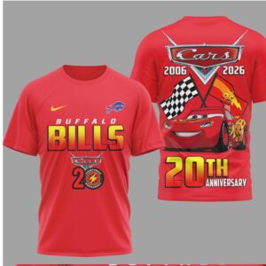 Buffalo Bills Cars Movie Lightning McQueen 20th Anniversary Red Graphic Football T Shirt Buffalo Bills Cars Movie Lightning McQueen 20th Anniversary Red Graphic Football T Shirt