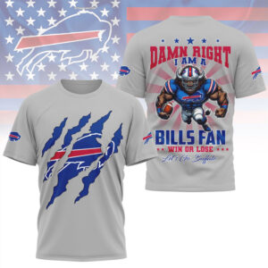Buffalo Bills Damn Right I Am A Fan Muscle Mascot Claw Graphic T Shirt