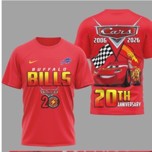 Buffalo Bills Disney Cars 20th Anniversary Red Graphic Lightning McQueen Racing T Shirt