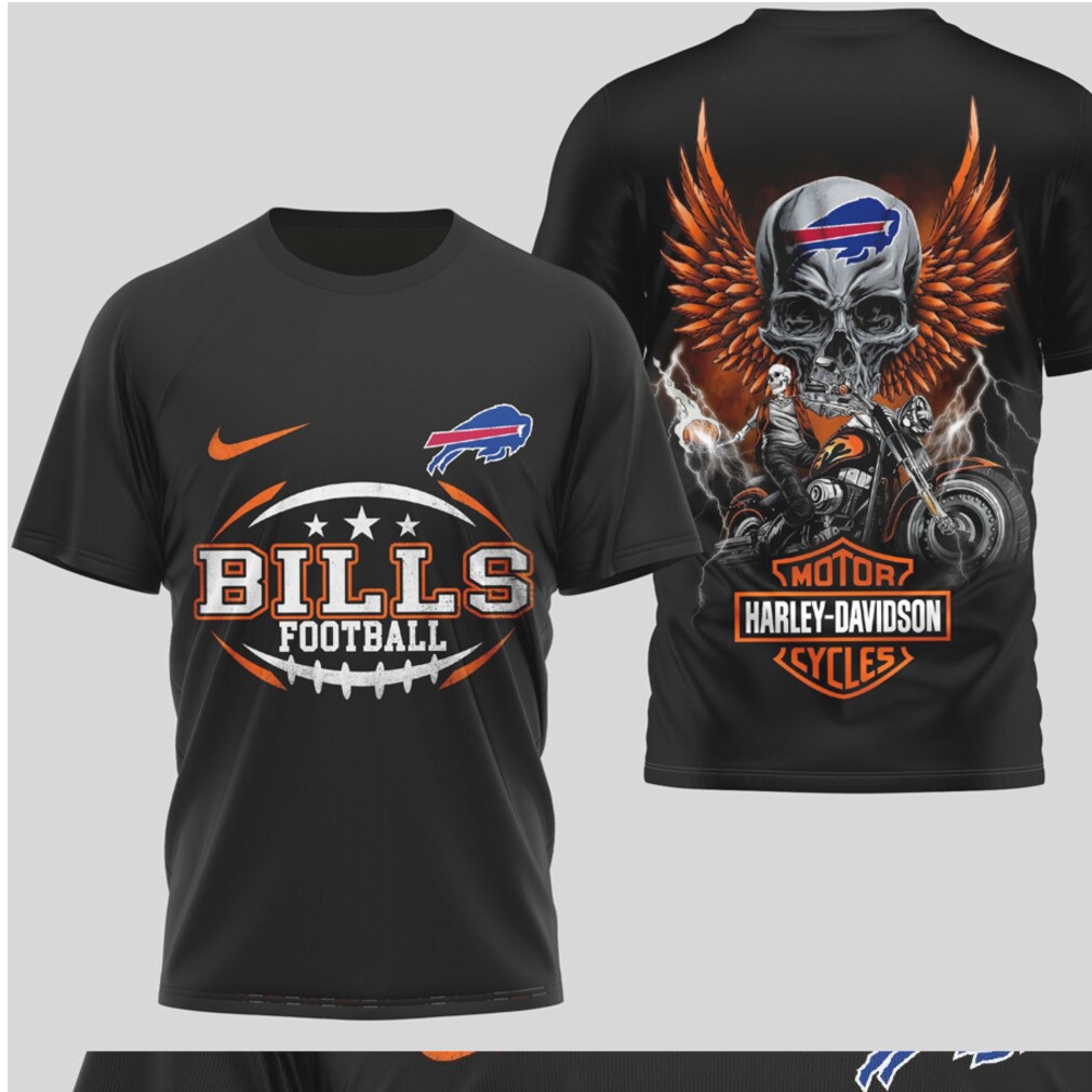 Buffalo Bills Football Shirt Vintage Harley Davidson Style Skull Graphic NFL Fan T Shirt Buffalo Bills Football Shirt Vintage Harley Davidson Style Skull Graphic NFL Fan T Shirt