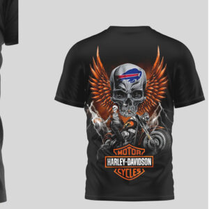 Buffalo Bills Football Shirt Vintage Harley Davidson Style Skull Graphic NFL Fan T Shirt
