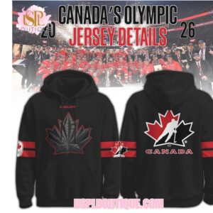 Canada Olympic Hockey Jersey Details 2026 Winter Games Black Maple Leaf Graphic Hoodie