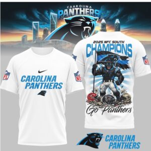 Carolina Panthers 2025 NFC South Champions Go Panthers Victory Mascot Graphic Fan Shirt