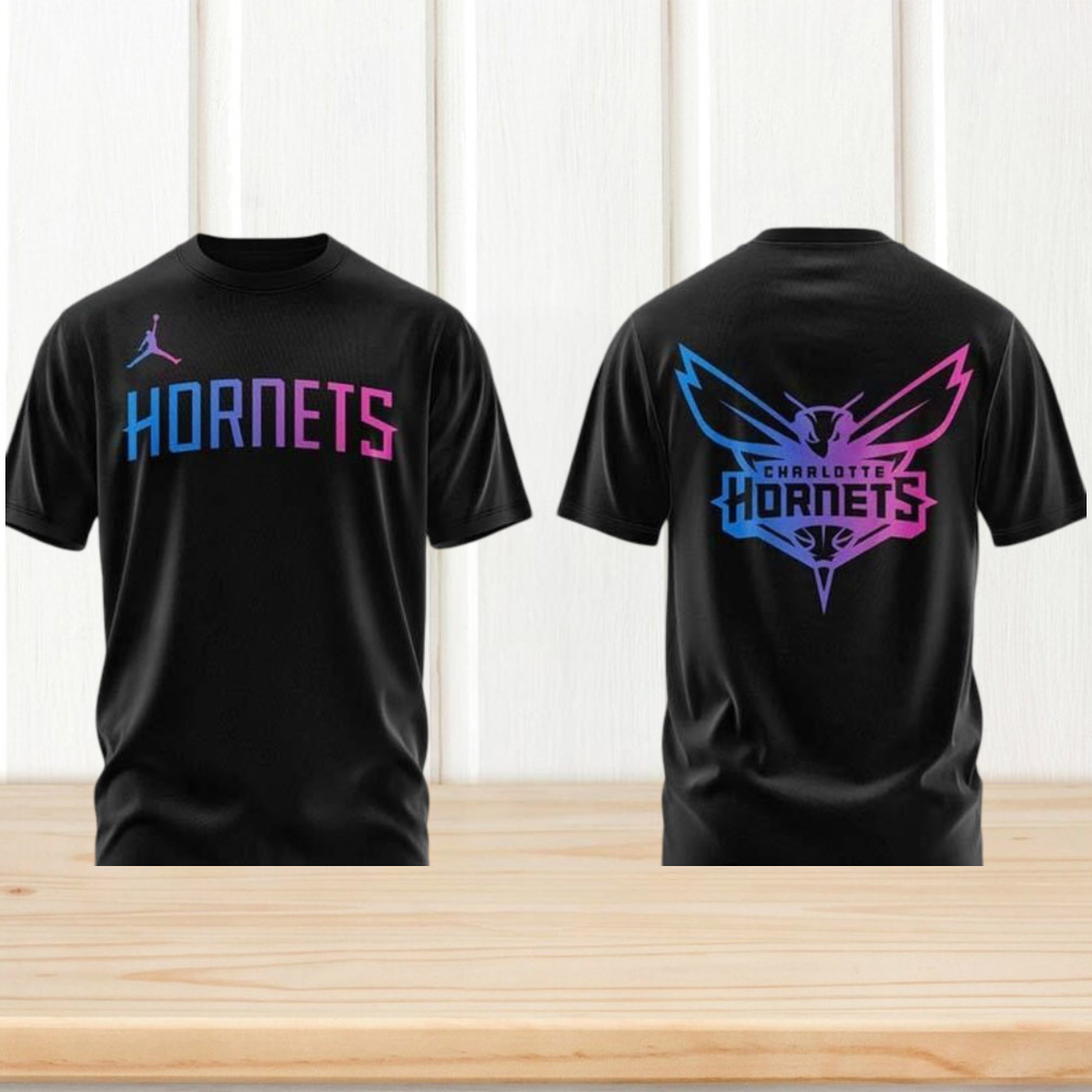 Charlotte Hornets NBA Black T Shirt Pink Blue Gradient Basketball Team Graphic Fan Apparel T Shirt Charlotte Hornets NBA Black T Shirt Pink Blue Gradient Basketball Team Graphic Fan Apparel T Shirt
