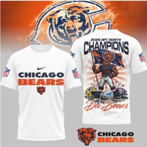 Chicago Bears 2025 NFC North Champions Da Bears Mascot Helmet Mashup Graphic T Shirt