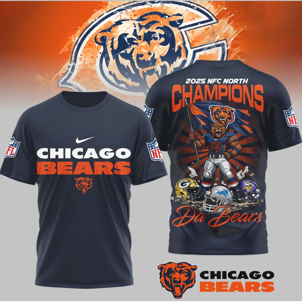 Chicago Bears 2025 NFC North Champions Da Bears Mascot Helmet Mashup Graphic T Shirt Chicago Bears 2025 NFC North Champions Da Bears Mascot Helmet Mashup Graphic T Shirt