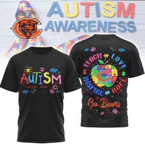 Chicago Bears Autism Awareness Teach Love Inspire Hope Puzzle T Shirt