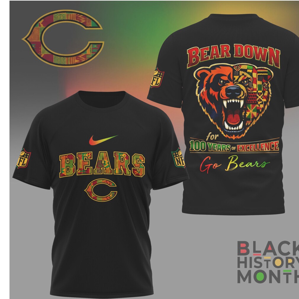 Chicago Bears Black History Month 100 Years Of Excellence Heritage Fan T Shirt Chicago Bears Black History Month 100 Years Of Excellence Heritage Fan T Shirt