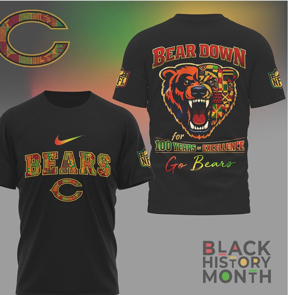 Chicago Bears Black History Month Bear Down 100 Years of Excellence T Shirt Chicago Bears Black History Month Bear Down 100 Years of Excellence T Shirt