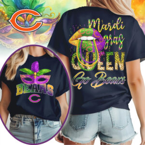 Chicago Bears Mardi Gras Queen Shirt Football Fan Game Day Party Graphic Shirt