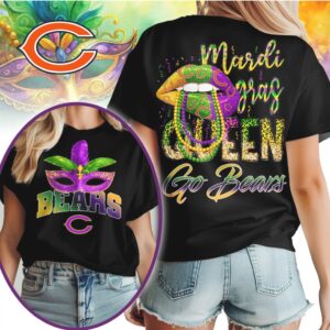 Chicago Bears Mardi Gras Queen Shirt Football Fan Game Day Party Graphic Shirt