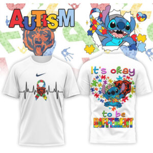 Chicago Bears Stitch Autism Awareness Heartbeat Ribbon Navy Blue Graphic Football Fan Shirt Chicago Bears Stitch Autism Awareness Heartbeat Ribbon Navy Blue Graphic Football Fan Shirt