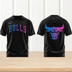 Chicago Bulls NBA Black T Shirt Neon Gradient Bull Logo Basketball Team Graphic Tee Chicago Bulls NBA Black T Shirt Neon Gradient Bull Logo Basketball Team Graphic Tee