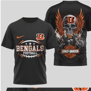 Cincinnati Bengals Football Graphic Tee Harley Davidson Style Biker Skull T Shirt Cincinnati Bengals Football Graphic Tee Harley Davidson Style Biker Skull T Shirt