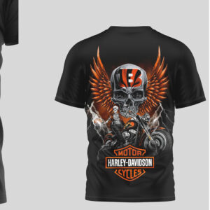 Cincinnati Bengals Football Graphic Tee Harley Davidson Style Biker Skull T Shirt