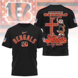 Cincinnati Bengals Jesus In My Heart Christian Faith Football Fan Graphic T Shirt