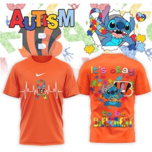Cincinnati Bengals Stitch Autism Awareness Puzzle Ribbon Heartbeat Graphic Sports Fan Shirt