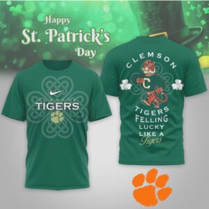 Clemson Tigers St. Patrick’s Day Lucky Clover Mascot Green Graphic Performance Shirt Clemson Tigers St. Patrick’s Day Lucky Clover Mascot Green Graphic Performance Shirt