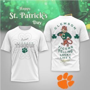 Clemson Tigers St. Patrick's Day Lucky Clover Mascot Green Graphic Performance Shirt