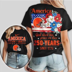 Cleveland Browns America 250 Years 1776 2026 Patriotic Floral Football Fan Shirt
