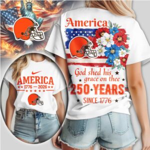 Cleveland Browns America 250 Years 1776 2026 Patriotic Floral Football Fan Shirt