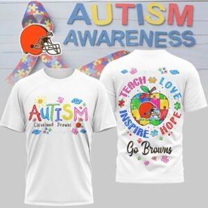 Cleveland Browns Autism Awareness Teach Love Hope Puzzle NFL Football T Shirt