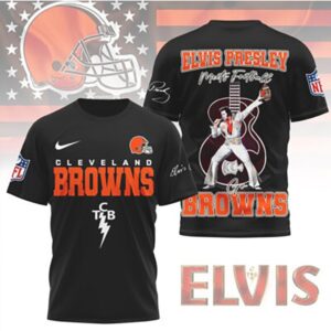 Cleveland Browns Elvis Presley Meets Football NFL Music Fan tshirt Cleveland Browns Elvis Presley Meets Football NFL Music Fan tshirt
