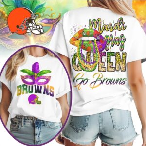 Cleveland Browns Mardi Gras Queen Football Fan Festive Party Graphic T Shirt Cleveland Browns Mardi Gras Queen Football Fan Festive Party Graphic T Shirt
