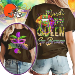 Cleveland Browns Mardi Gras Queen Football Fan Festive Party Graphic T Shirt