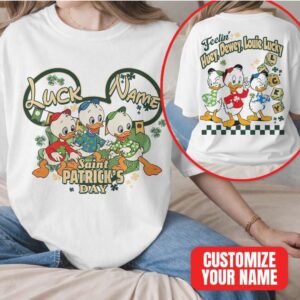 Custom Huey Dewey Louie Saint Patrick's Day Disney Lucky Name Retro T Shirt