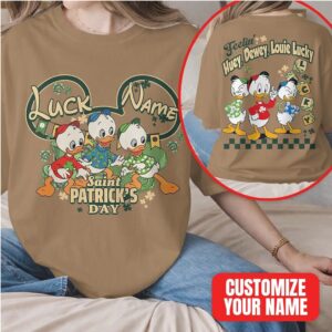Custom Huey Dewey Louie Saint Patrick's Day Disney Lucky Name Retro T Shirt
