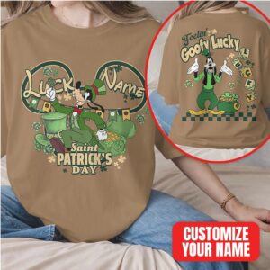 Custom Name Goofy Lucky Saint Patrick's Day Disney Character Festive Green Clover T Shirt