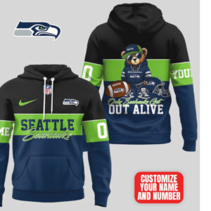 Custom Name Seattle Seahawks Bear Graphic Only Seahawks Get Out Alive Hoodie Custom Name Seattle Seahawks Bear Graphic Only Seahawks Get Out Alive Hoodie