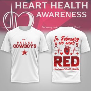 Dallas Cowboys American Heart Month Awareness Support Red Ribbon Nike Fan Shirt