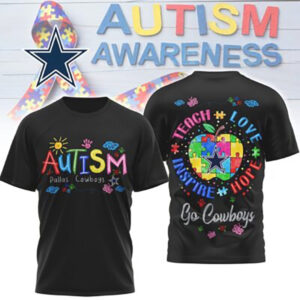 Dallas Cowboys Autism Awareness Teach Love Hope Puzzle NFL Football Fan T Shirt