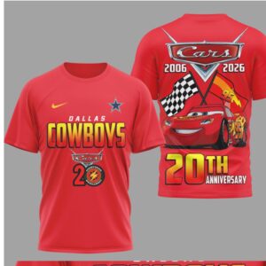 Dallas Cowboys Disney Cars 20th Anniversary Red Graphic Lightning McQueen Racing T Shirt
