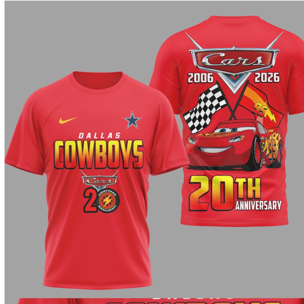 Dallas Cowboys Disney Cars 20th Anniversary Red Graphic Lightning McQueen Racing T Shirt Dallas Cowboys Disney Cars 20th Anniversary Red Graphic Lightning McQueen Racing T Shirt