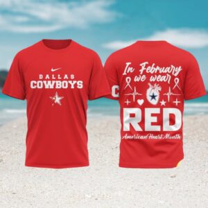 Dallas Cowboys Heart Health Awareness Red February American Heart Month Football Apparel T Shirt