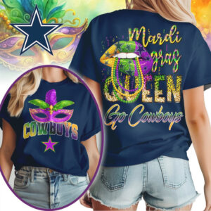 Dallas Cowboys Mardi Gras Queen Game Day Celebration Festive Graphic T Shirt