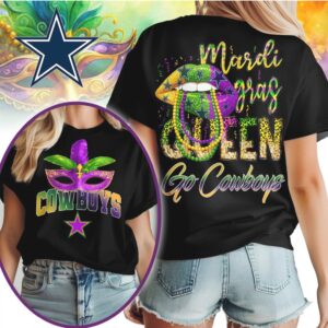 Dallas Cowboys Mardi Gras Queen Game Day Celebration Festive Graphic T Shirt