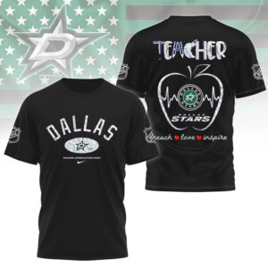 Dallas Stars Teacher Appreciation Night NHL Hockey Fan Apple Heart Shirt Dallas Stars Teacher Appreciation Night NHL Hockey Fan Apple Heart Shirt