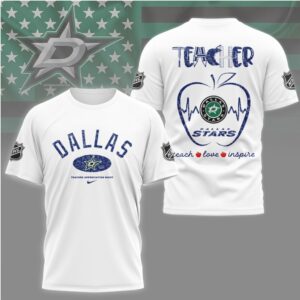 Dallas Stars Teacher Appreciation Night NHL Hockey Fan Apple Heart Shirt
