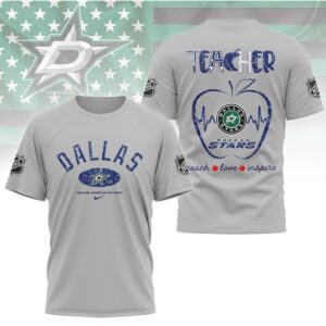 Dallas Stars Teacher Appreciation Night NHL Hockey Fan Apple Heart Shirt
