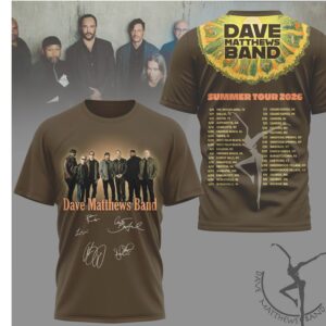 Dave Matthews Band Summer Tour 2026 Autographed Group Photo Vintage Brown Tee Dave Matthews Band Summer Tour 2026 Autographed Group Photo Vintage Brown Tee